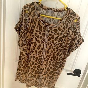 White Birch Leopard Print Distressed Tee New